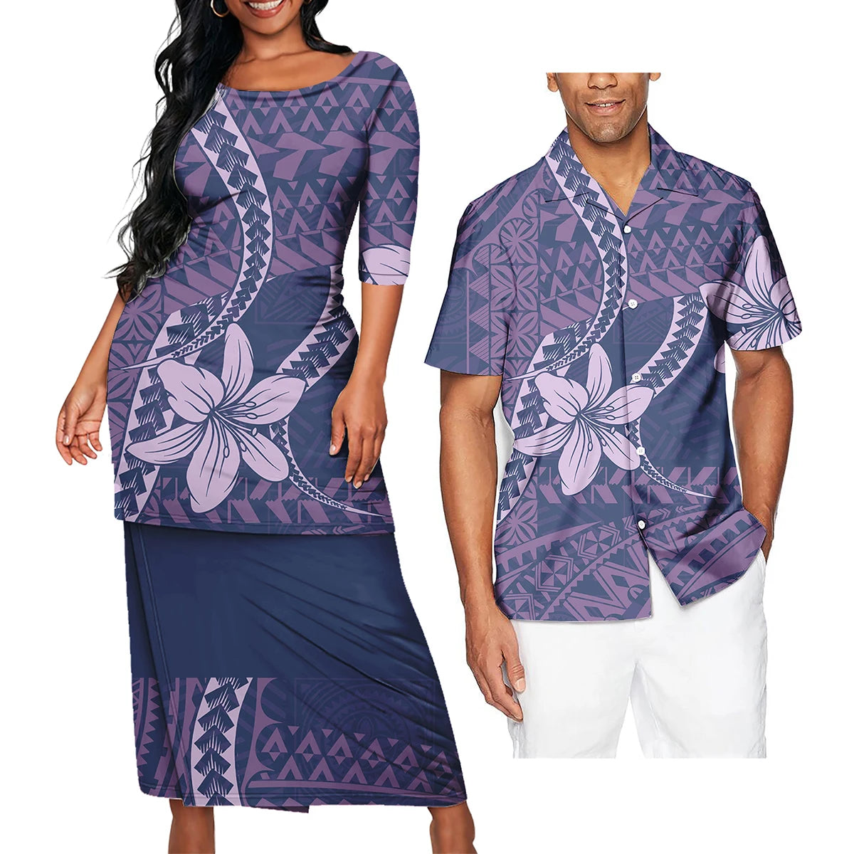 Polynesian Tribal Clothing Set Samoan Print Couple Clothing Set 2024 Girl's Party Casual Dresses Women Ladies Match Men Shirts