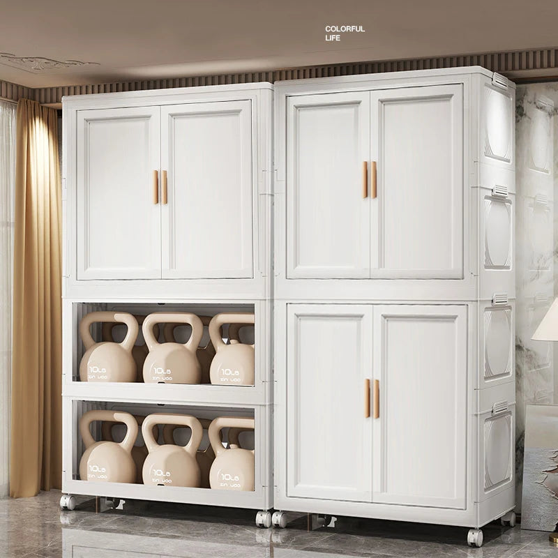 Multi-Layer Folding Storage Cabinet Double Door Wardrobe Closet Large Capacity Organizer Bins Stratification Shelf Containers
