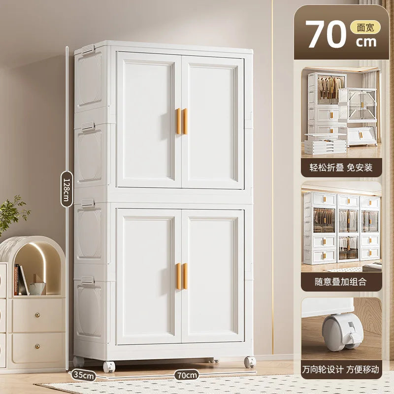 Multi-Layer Folding Storage Cabinet Double Door Wardrobe Closet Large Capacity Organizer Bins Stratification Shelf Containers