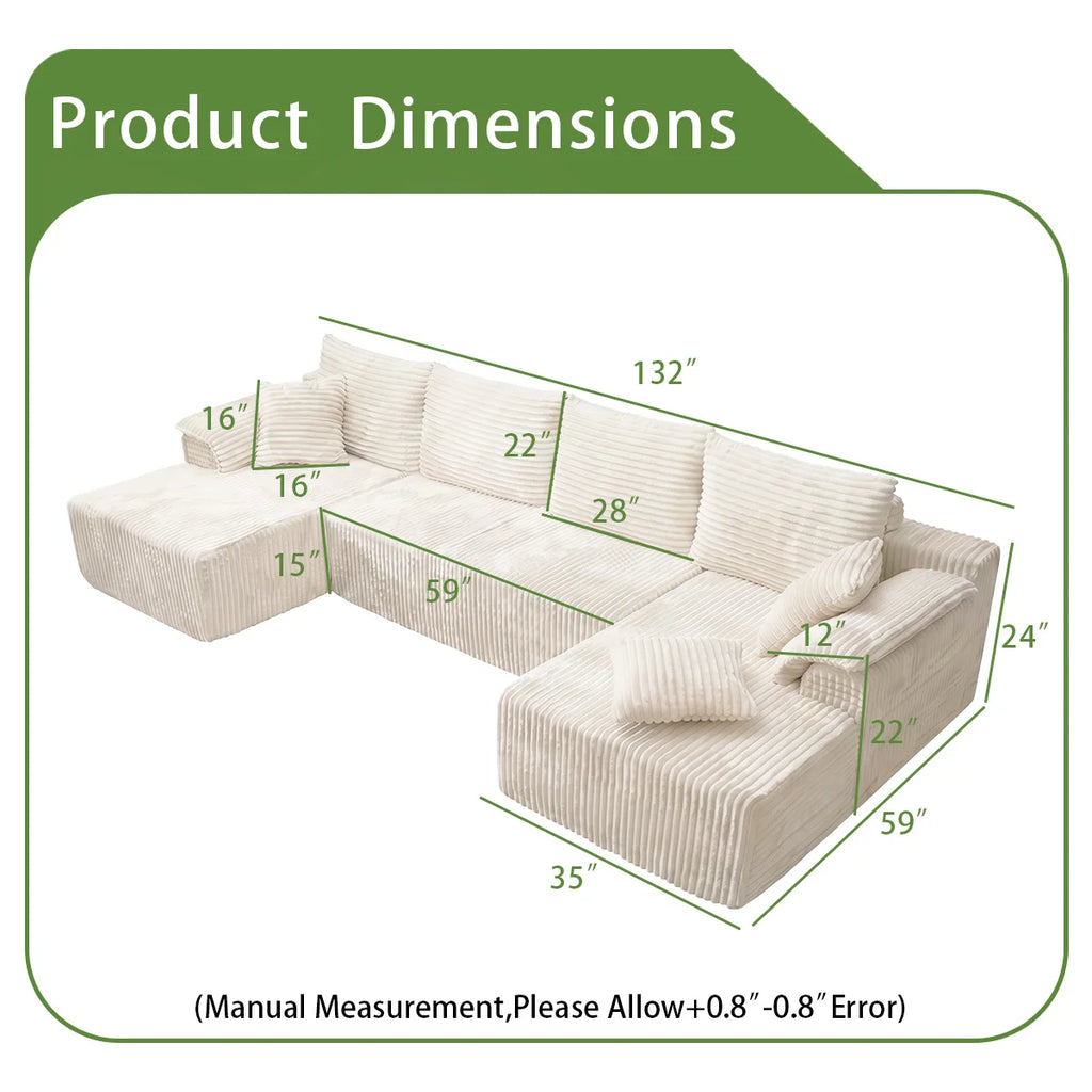 U-shaped Modular Canvas Sofa - Modern Living Room Design - Comfortable - No Assembly Required - Frameless Combination Sofa