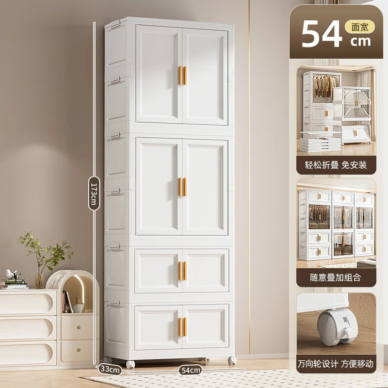 Multi-Layer Folding Storage Cabinet Double Door Wardrobe Closet Large Capacity Organizer Bins Stratification Shelf Containers