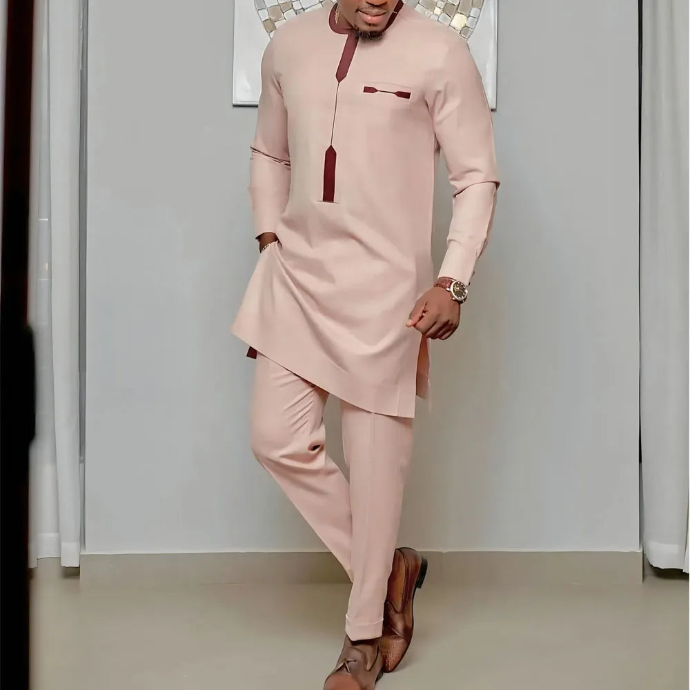 2025 New Elegant Men's Suit African Style Kaftan Embroidery Casual 2 Piece Suit Festive Wedding Traditional Men's Clothing