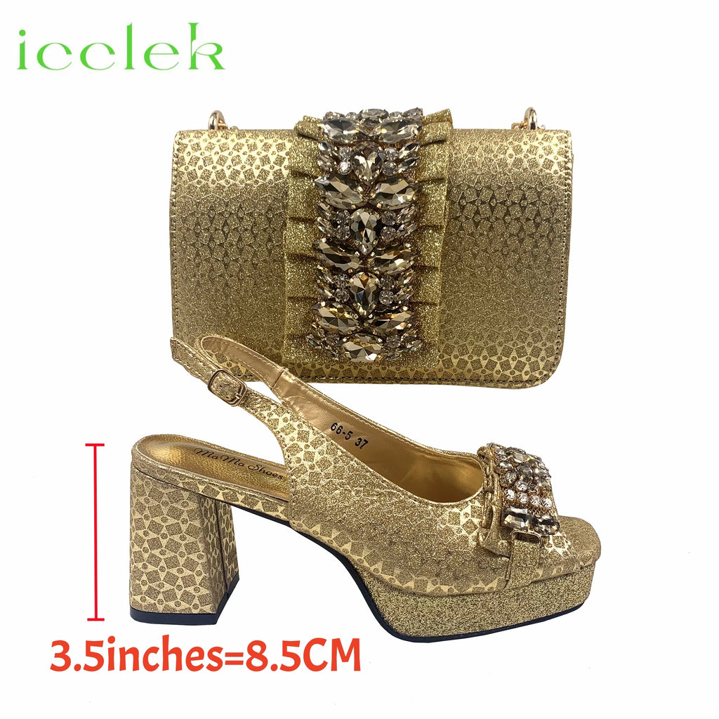 Orange Newest Italian Design Special Synthetic Fabrics Women's Matching Shoe and Bag Set High Heel for Weddings and Parties