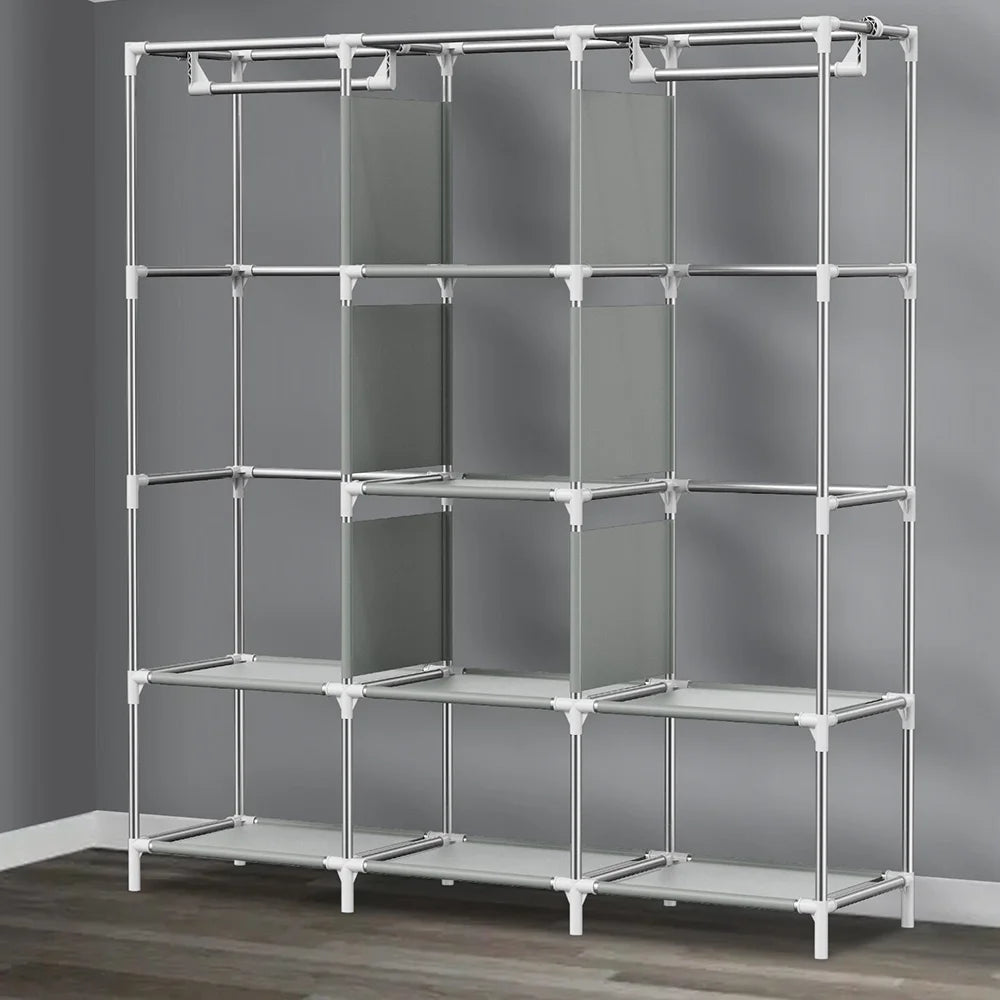170*45*170cm Canvas Wardrobe Clothes Closet Organizer Portable Storage Cupboard for Bedroom Fabric Closet Dust-proof Storage