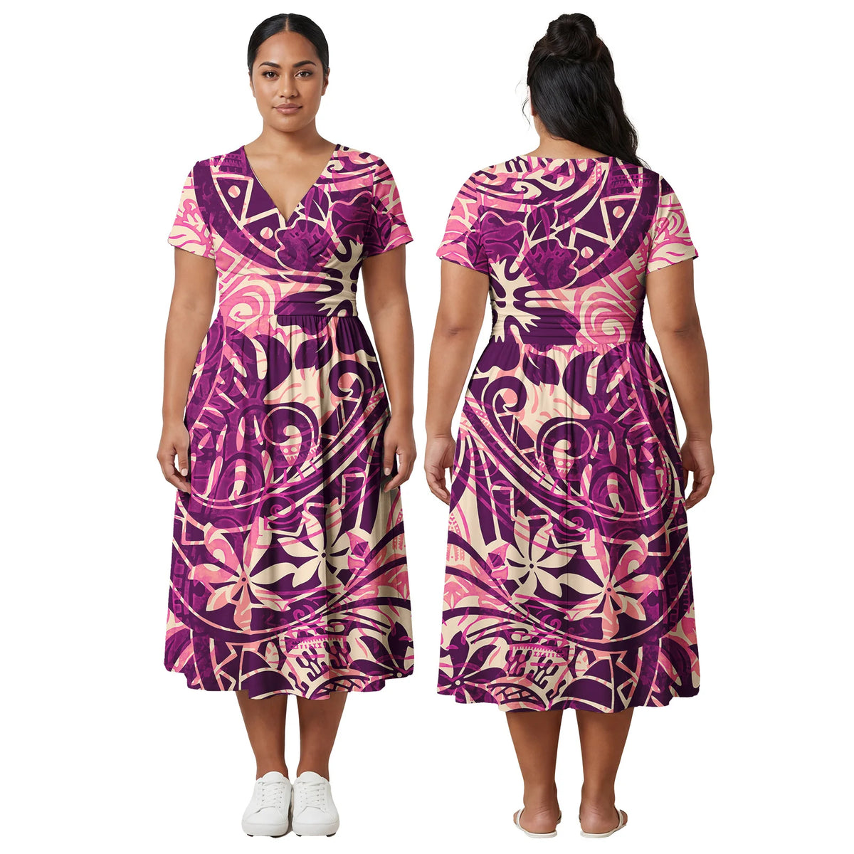 Factory Outlet Outfits Custom Ladies Samoan Tribal Prom Dresses Polynesian Fashion Plus Size Skirts Hawaiian V-Neck Women Dress