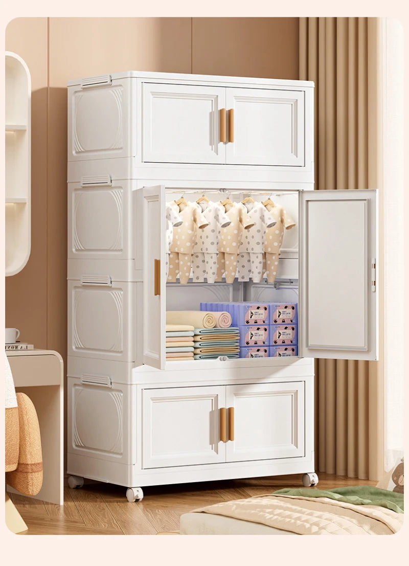 Multi-Layer Folding Storage Cabinet Double Door Wardrobe Closet Large Capacity Organizer Bins Stratification Shelf Containers
