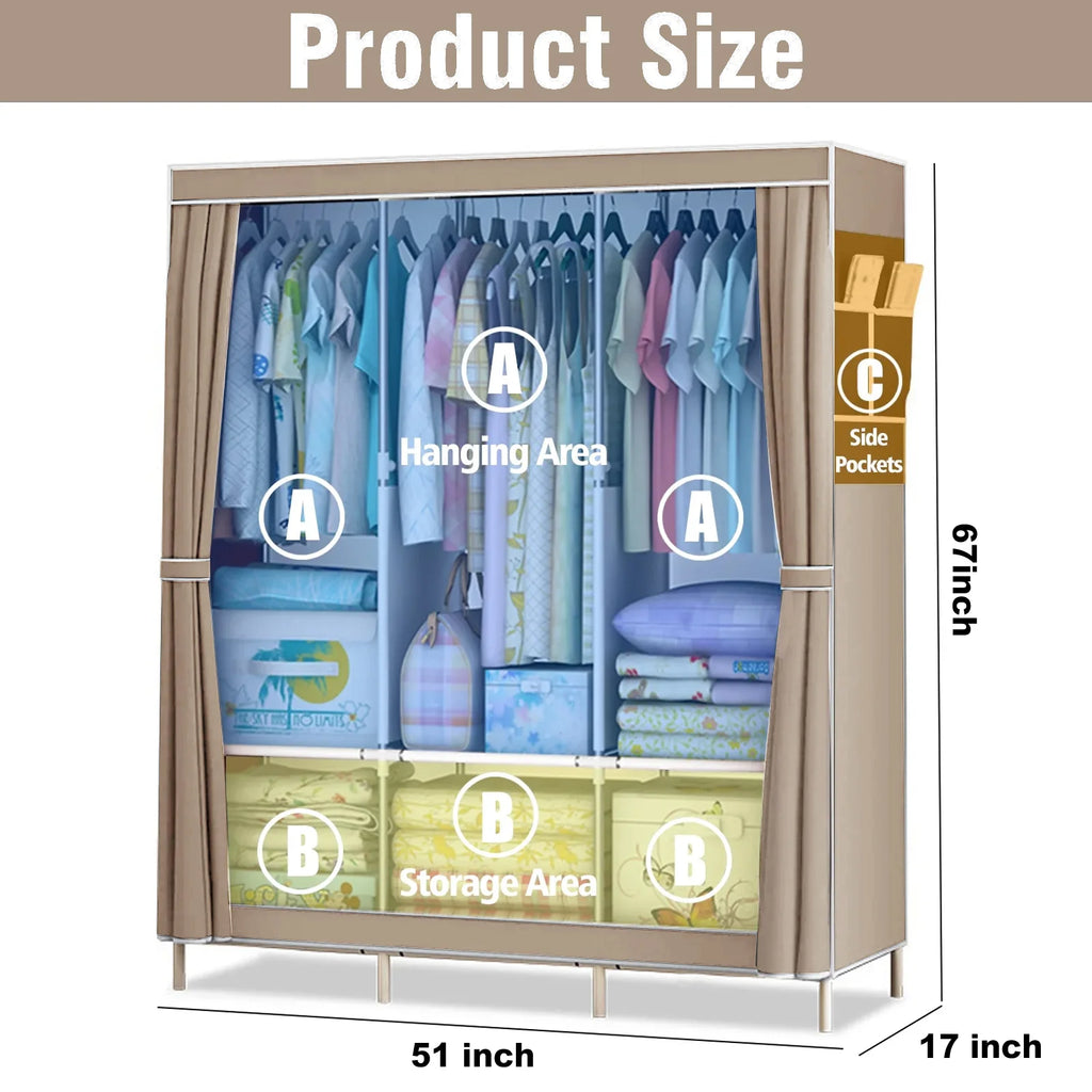 51-Inch Portable Closet Wardrobe 16mm Thick Pipe Clothing Storage Rack Organizer Non-Woven Fabric Cover for Bedroom Clothes Rail