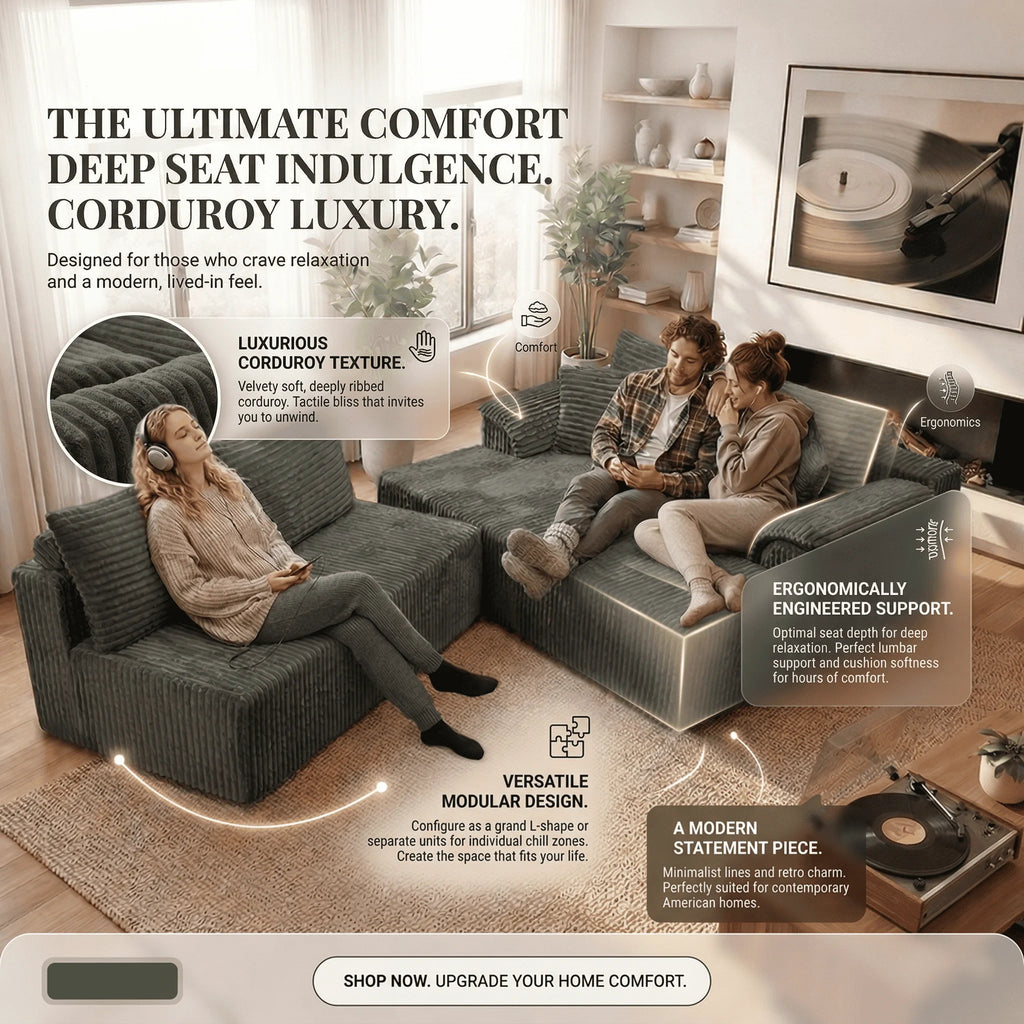 U-shaped Modular Canvas Sofa - Modern Living Room Design - Comfortable - No Assembly Required - Frameless Combination Sofa
