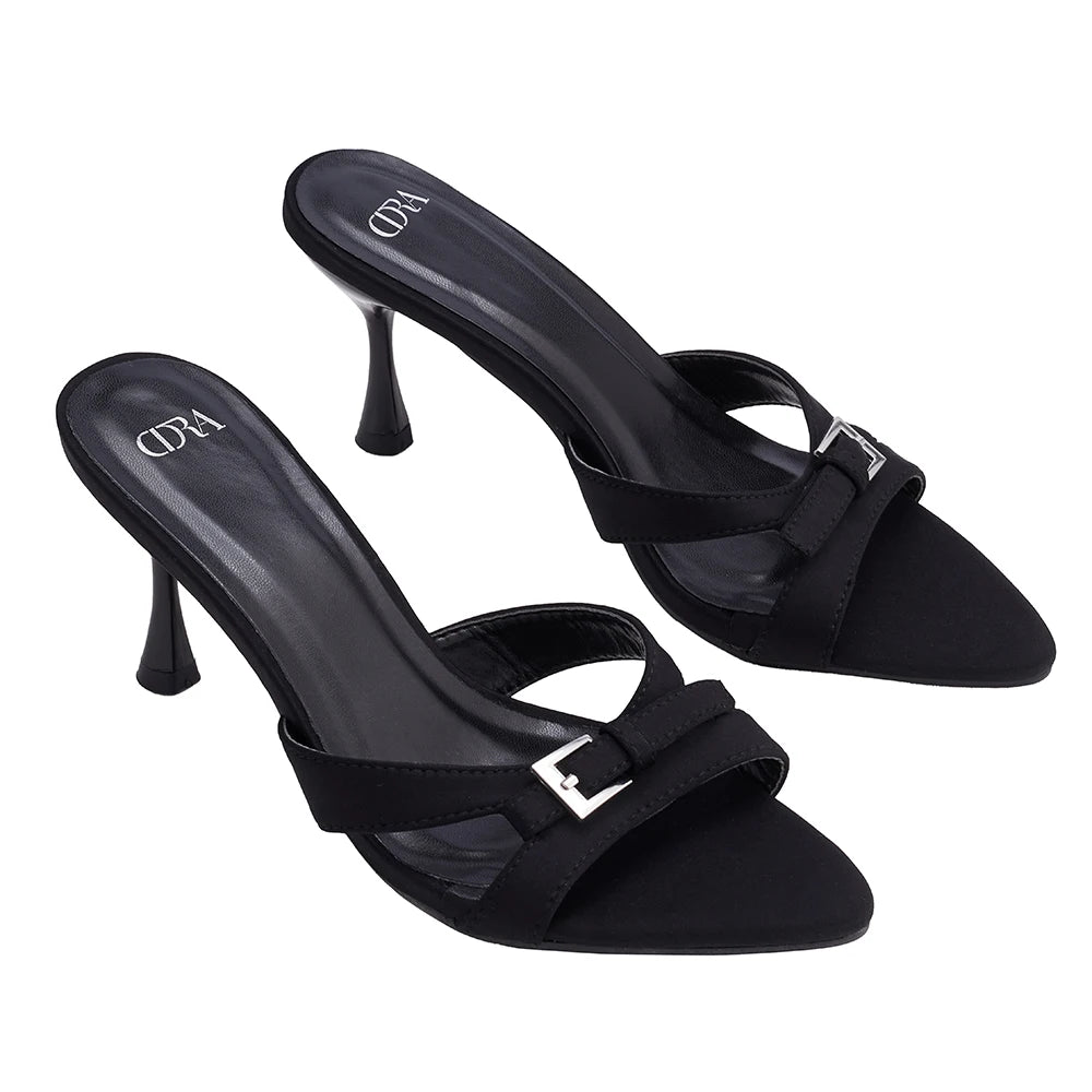 Voltsify Pointed Open Toe High Heel Slide Sandal, Black & Khaki
