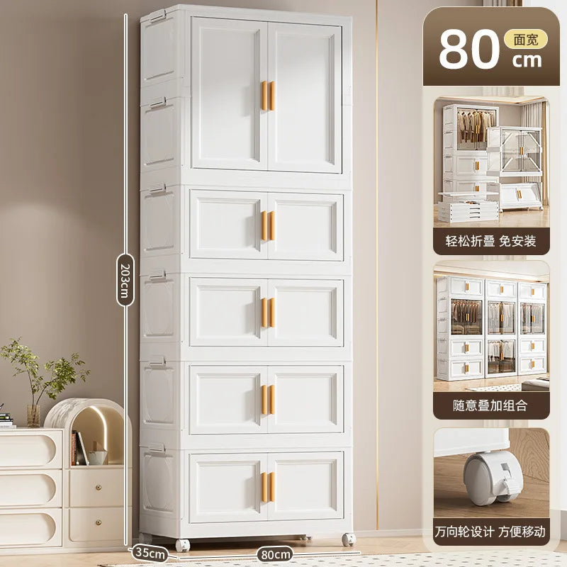 Multi-Layer Folding Storage Cabinet Double Door Wardrobe Closet Large Capacity Organizer Bins Stratification Shelf Containers