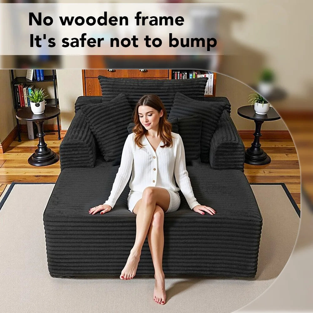 SINGLE SOFA BED, LAZY LOUNGE CHAIR SOFA WITH TWO PILLOWS AND CLOUD ARMRESTS, ULTRA SOFT SEAT CUSHION BONELESS SOFA, FREE INSTALLATION LIVING ROOM SOFA, HOME FURNITURE THAT CAN BE RECLINED OR SEATED, SUITABLE FOR BEDROOMS, LOU