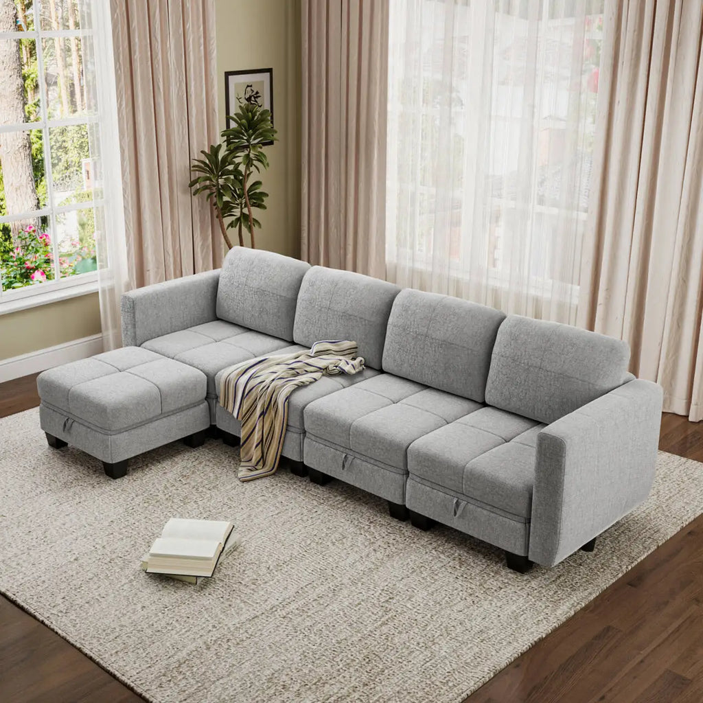 Fabric Modular Sofas with Upholstered Cushion and Removable Back Cushion Covers, Modern Sectional Sofa for Living Room
