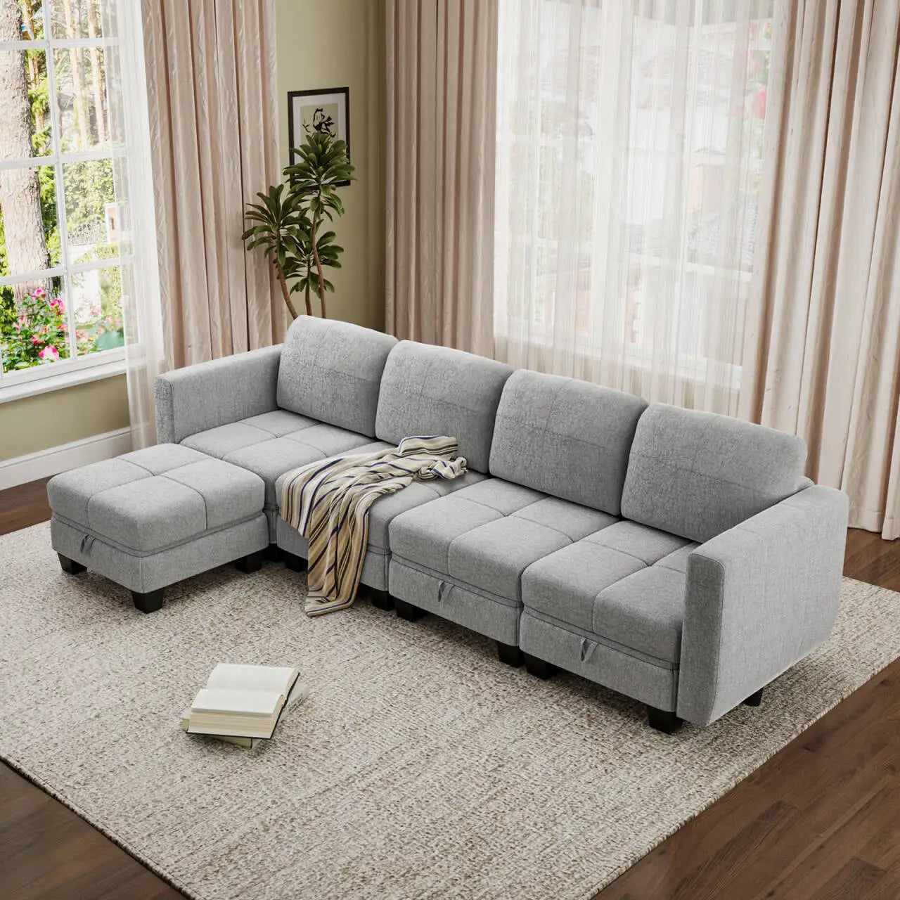 Fabric Modular Sofas with Upholstered Cushion and Removable Back Cushion Covers, Modern Sectional Sofa for Living Room