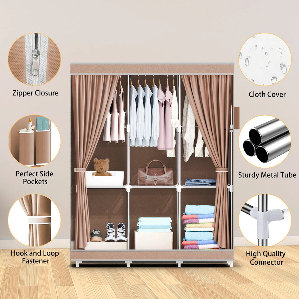 51-Inch Portable Closet Wardrobe 16mm Thick Pipe Clothing Storage Rack Organizer Non-Woven Fabric Cover for Bedroom Clothes Rail