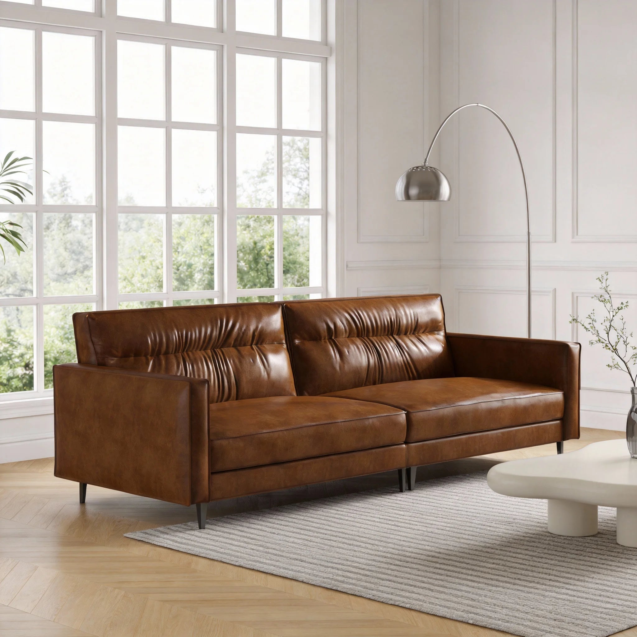 Medieval Style Artificial Oil Wax Leather Sofa 220CM Traditional Period Furniture Design for Home Living Room