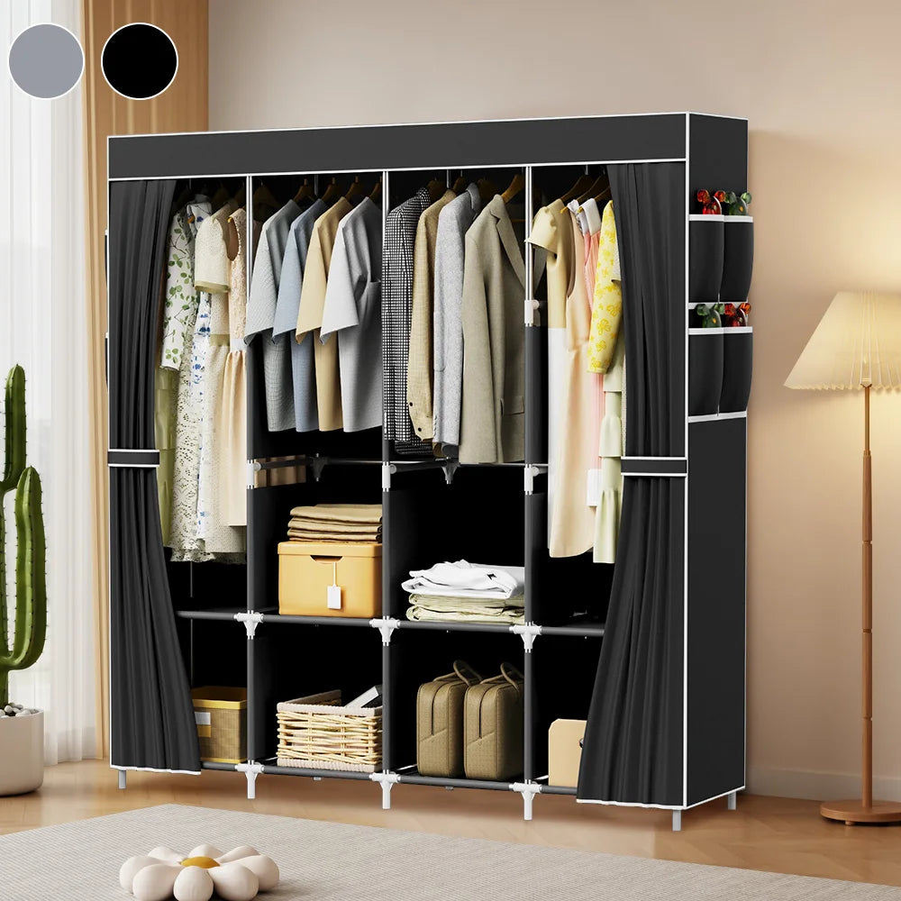 170*45*170cm Canvas Wardrobe Clothes Closet Organizer Portable Storage Cupboard for Bedroom Fabric Closet Dust-proof Storage