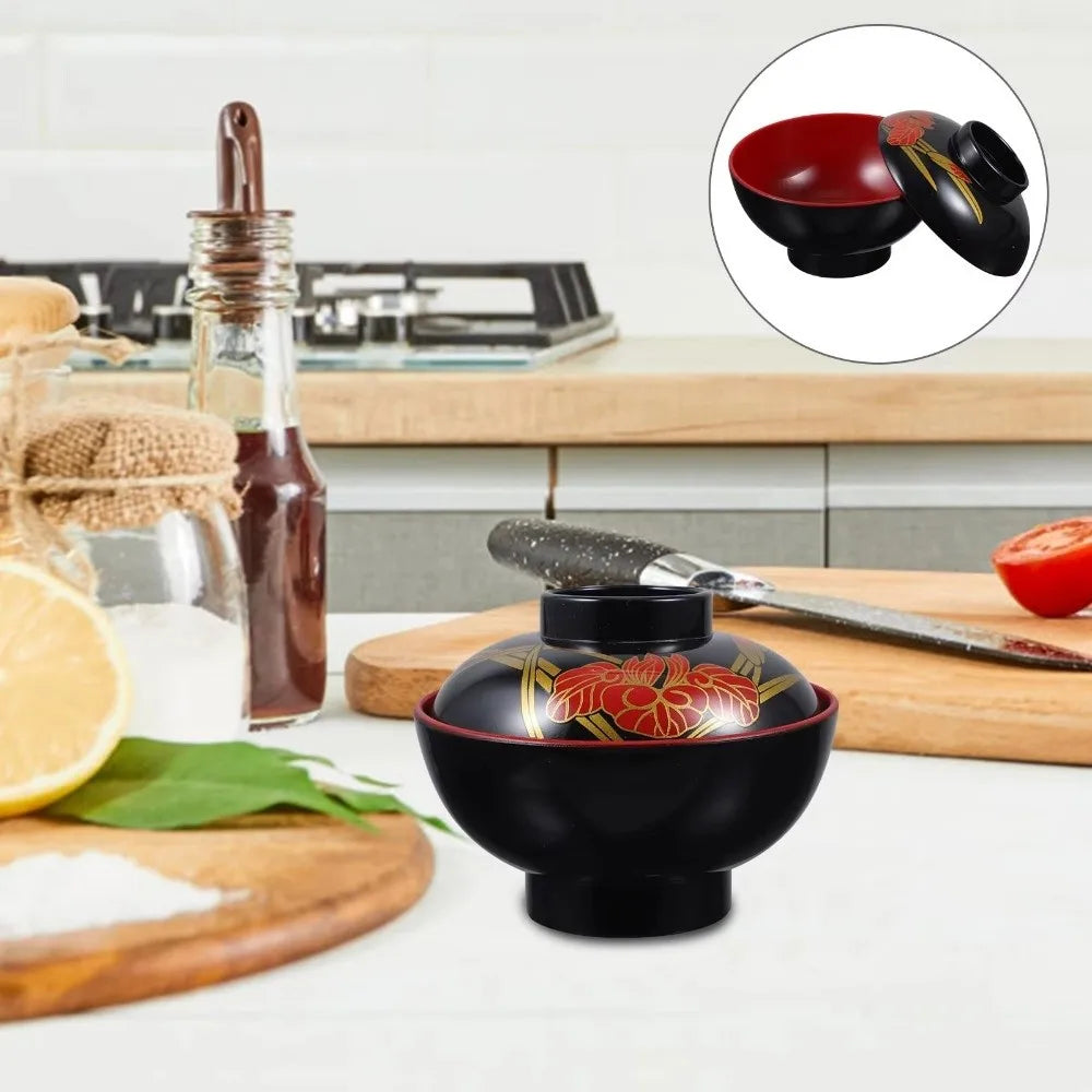 New With Lid Miso Soup Bowl Soup Container Double Color Japanese Rice Bowl Maple Leaf Japanese Flower Bowl Dining Accessories