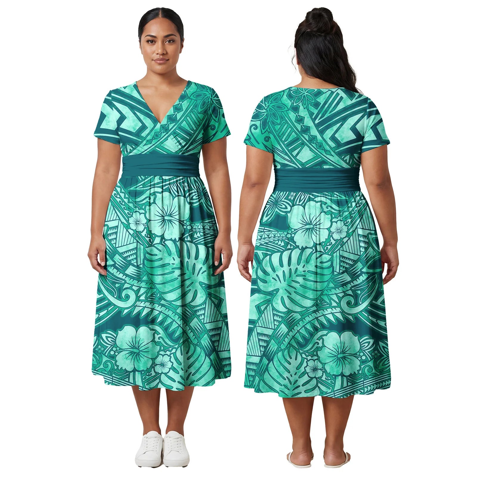 Factory Outlet Outfits Custom Ladies Samoan Tribal Prom Dresses Polynesian Fashion Plus Size Skirts Hawaiian V-Neck Women Dress