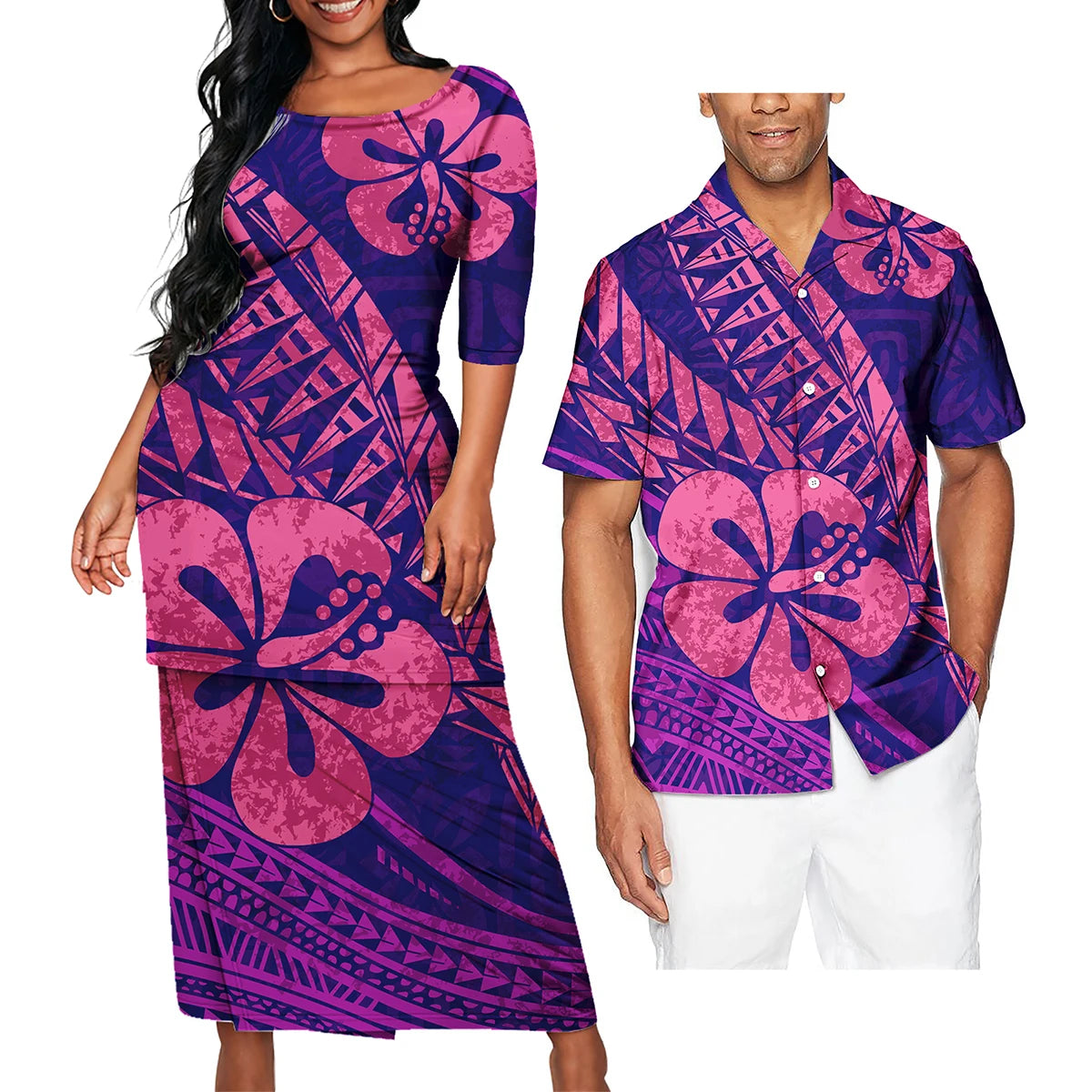 Polynesian Tribal Clothing Set Samoan Print Couple Clothing Set 2024 Girl's Party Casual Dresses Women Ladies Match Men Shirts
