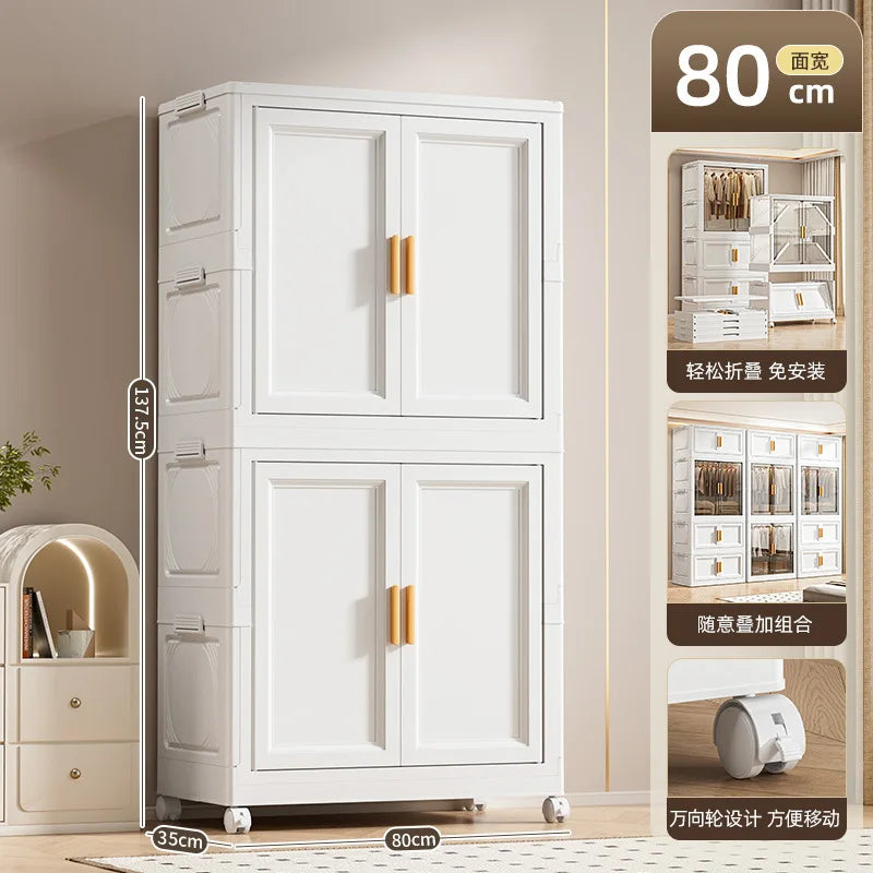 Multi-Layer Folding Storage Cabinet Double Door Wardrobe Closet Large Capacity Organizer Bins Stratification Shelf Containers