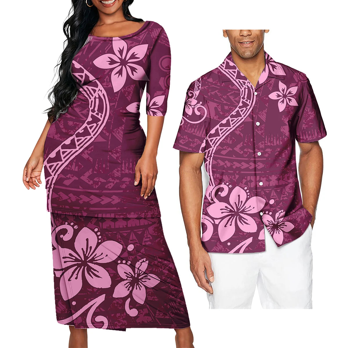 Polynesian Tribal Clothing Set Samoan Print Couple Clothing Set 2024 Girl's Party Casual Dresses Women Ladies Match Men Shirts