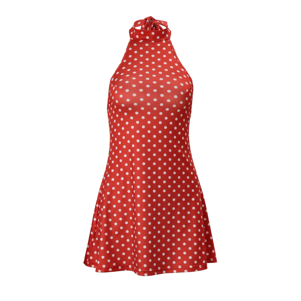 Polka Dot Elegant Off Shoulder Sleeveless Backless High Waist Halter Mini Dress Y2K Summer Fashion Club Party Vestidos