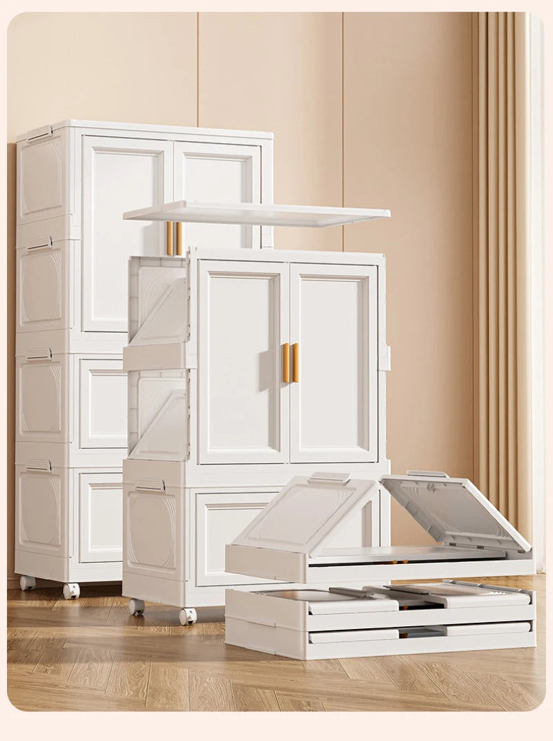 Multi-Layer Folding Storage Cabinet Double Door Wardrobe Closet Large Capacity Organizer Bins Stratification Shelf Containers