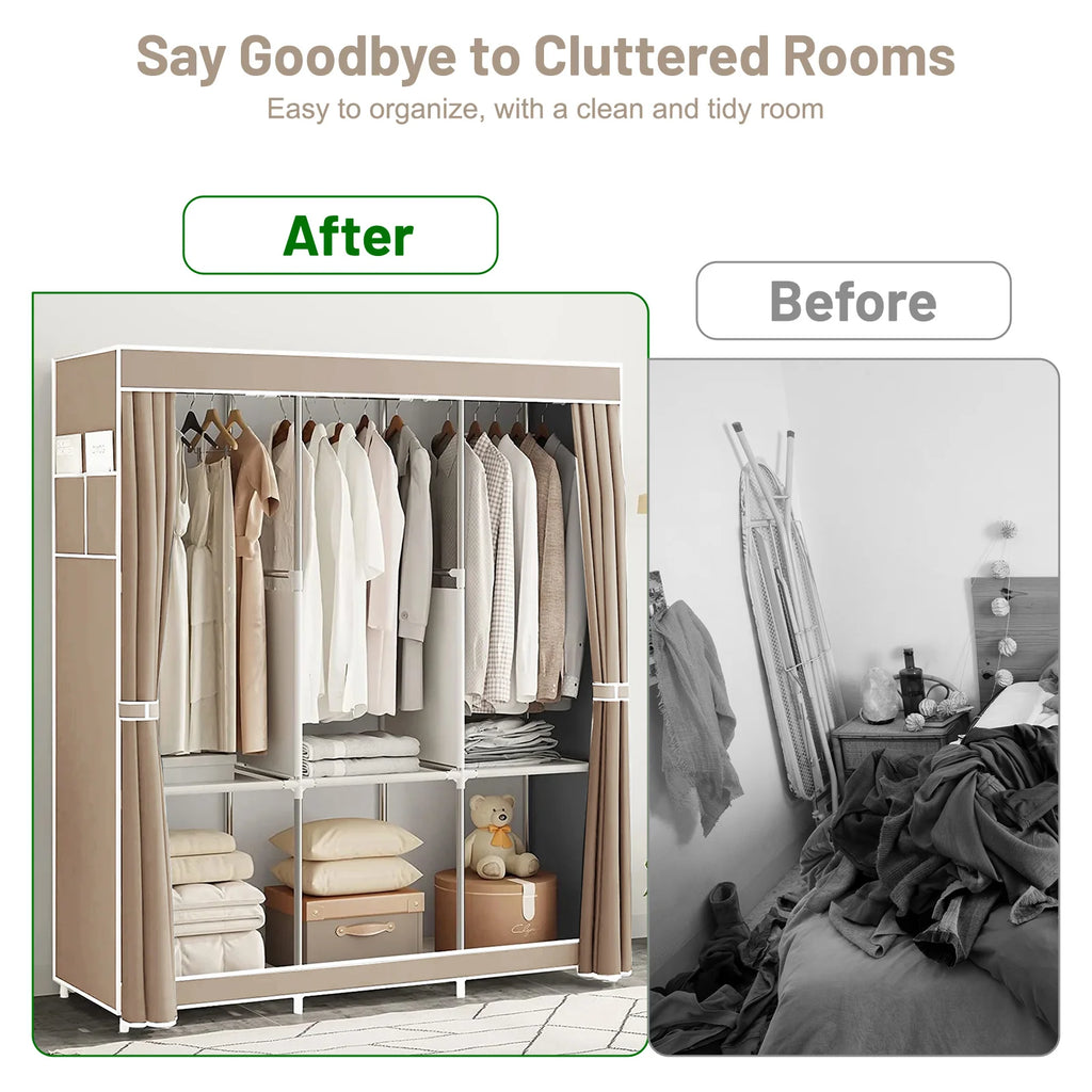 51-Inch Portable Closet Wardrobe 16mm Thick Pipe Clothing Storage Rack Organizer Non-Woven Fabric Cover for Bedroom Clothes Rail