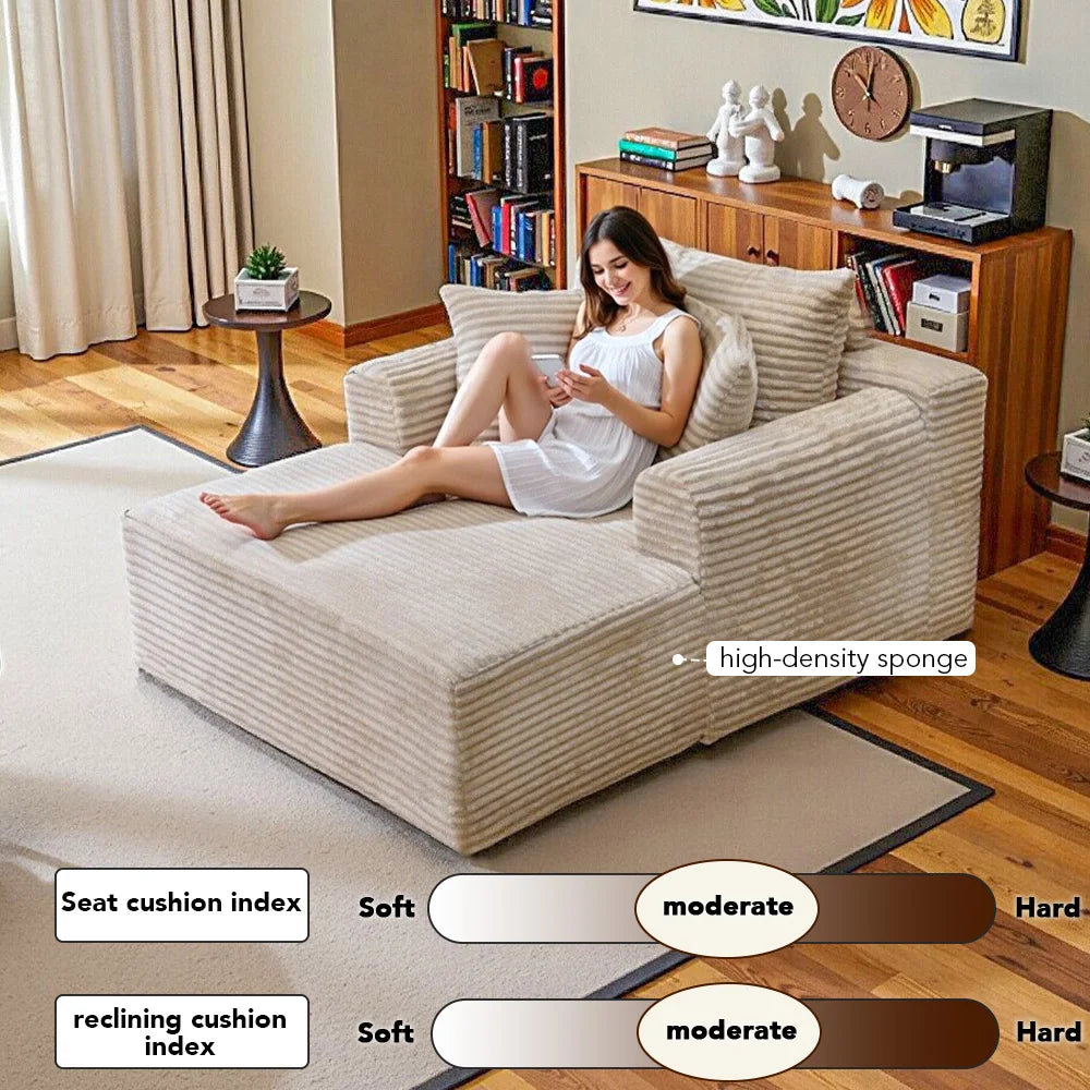 SINGLE SOFA BED, LAZY LOUNGE CHAIR SOFA WITH TWO PILLOWS AND CLOUD ARMRESTS, ULTRA SOFT SEAT CUSHION BONELESS SOFA, FREE INSTALLATION LIVING ROOM SOFA, HOME FURNITURE THAT CAN BE RECLINED OR SEATED, SUITABLE FOR BEDROOMS, LOU