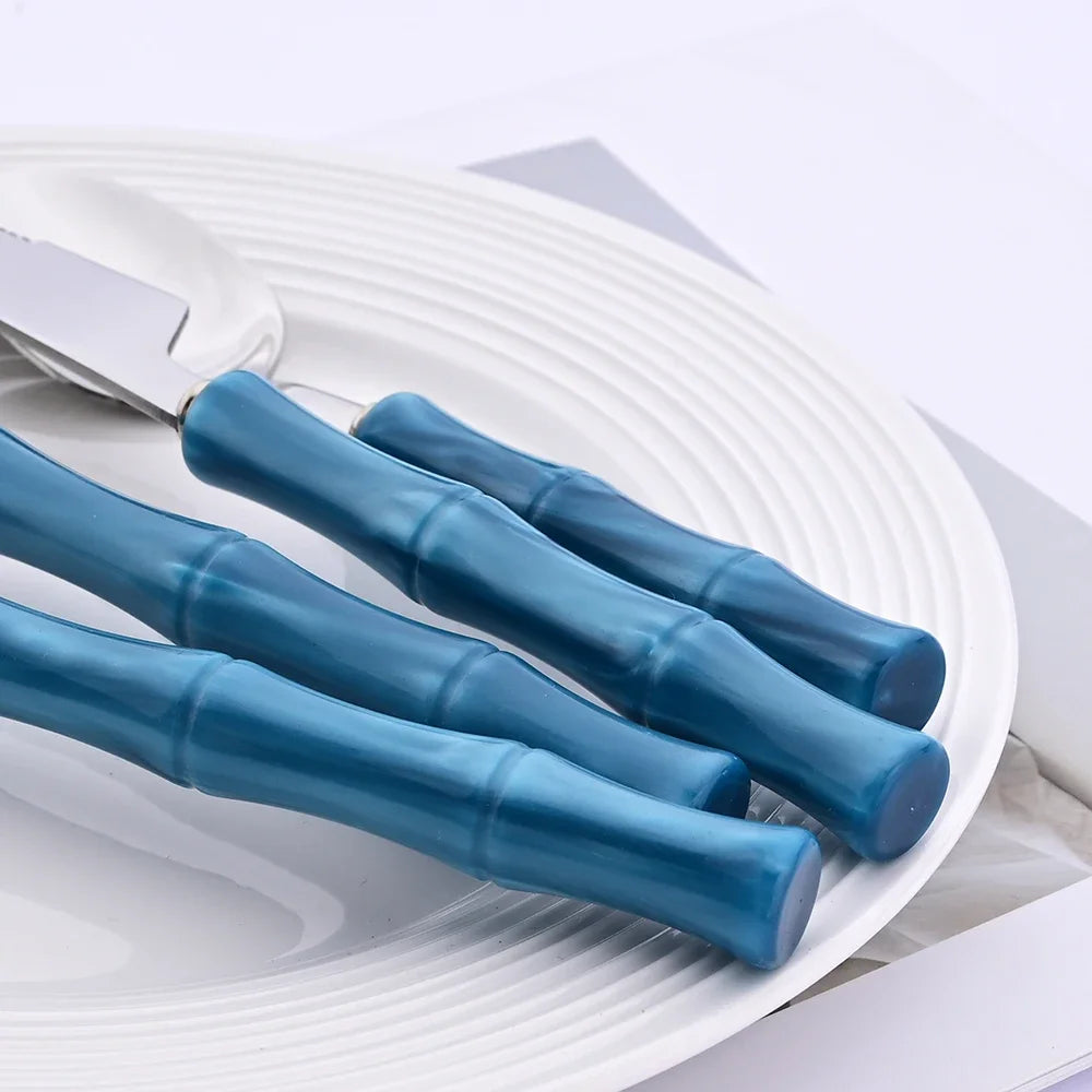 4Pcs Imitation Bamboo Handle Dinnerware Set Knife Fork Spoon Tableware Set Stainless Steel Cutlery Kitchen Flatware