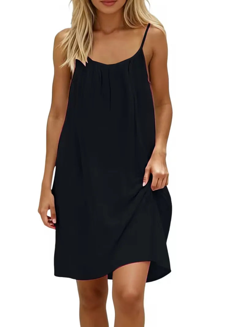 2026 New European & American Cross‑border Women’s Wear – Women’s Loose Solid‑Color Slip Backless Dress