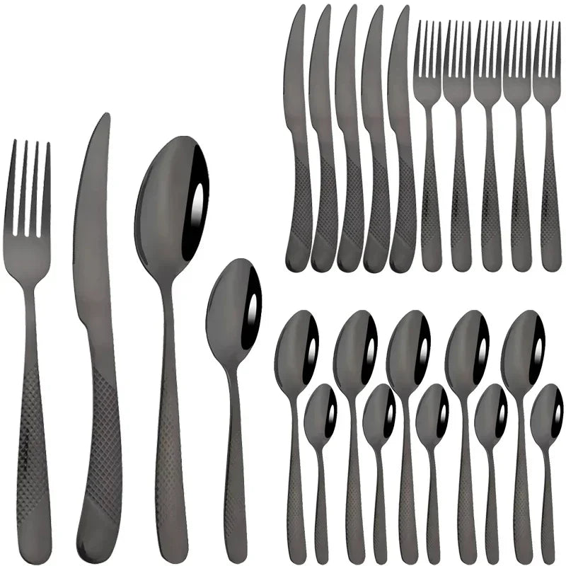 24Pcs Cutlery Set Stainless Steel Knife Fork Spoon Dinnerware Western Tableware Set Kitchen Flatware Dinner Silverware Table Set