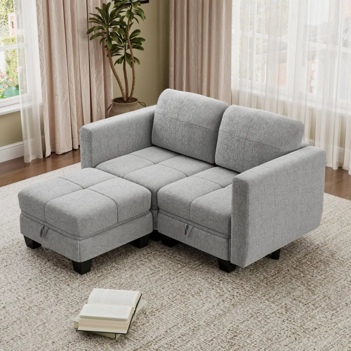 Fabric Modular Sofas with Upholstered Cushion and Removable Back Cushion Covers, Modern Sectional Sofa for Living Room
