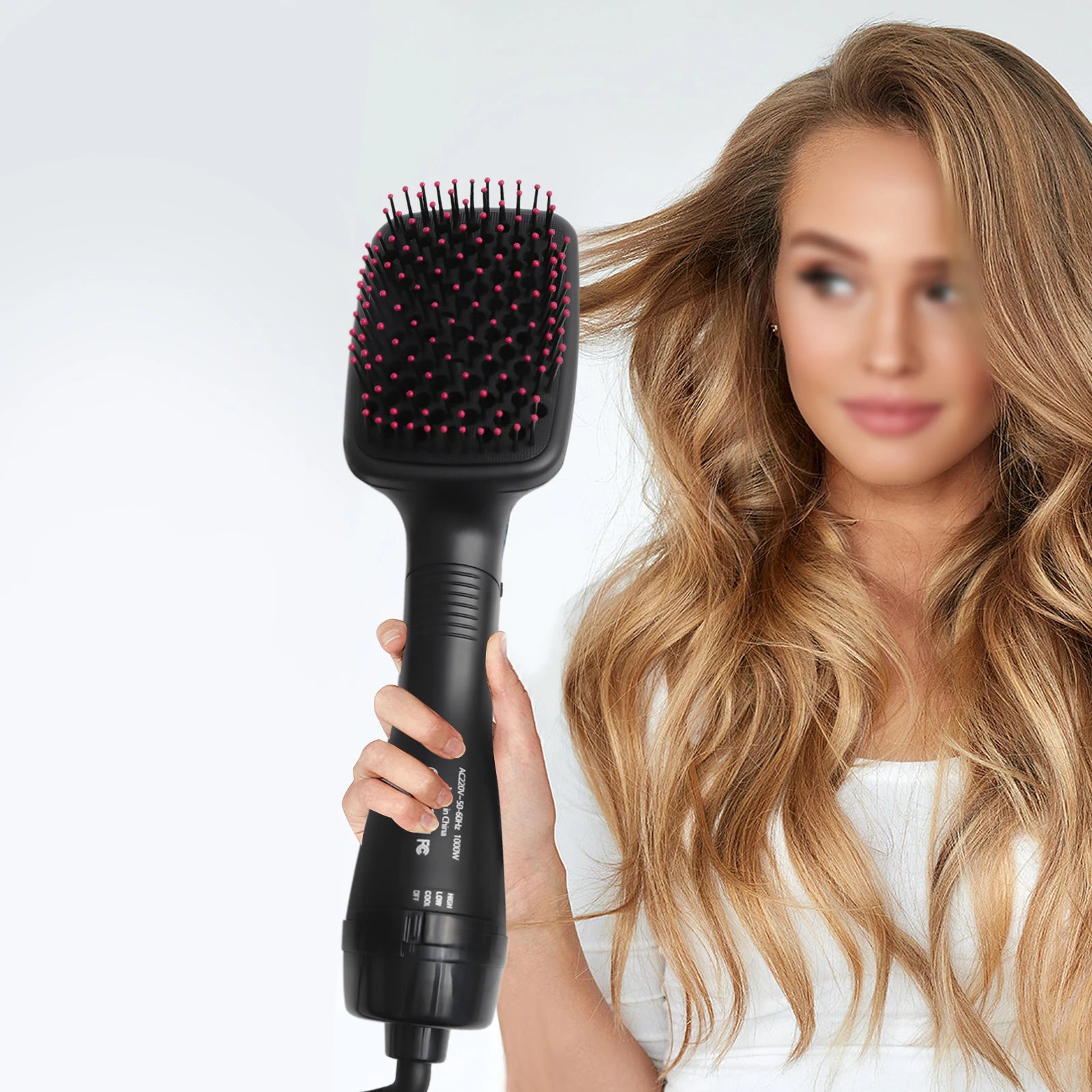 One-Step Hair Dryer and Styler, 1000W Hot Air Hair Straightener Brush, 3-in-1 Hair Drying & Straightening Brush with Adjustable Temperature, Black (UK Plug)