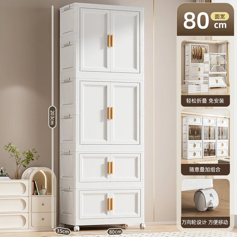 Multi-Layer Folding Storage Cabinet Double Door Wardrobe Closet Large Capacity Organizer Bins Stratification Shelf Containers