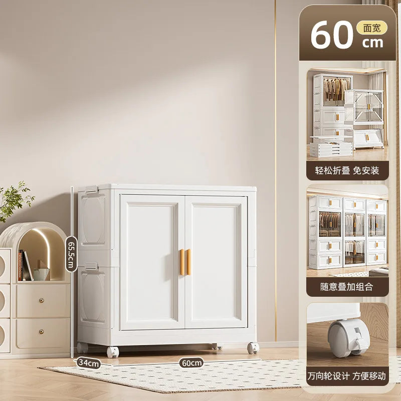 Multi-Layer Folding Storage Cabinet Double Door Wardrobe Closet Large Capacity Organizer Bins Stratification Shelf Containers